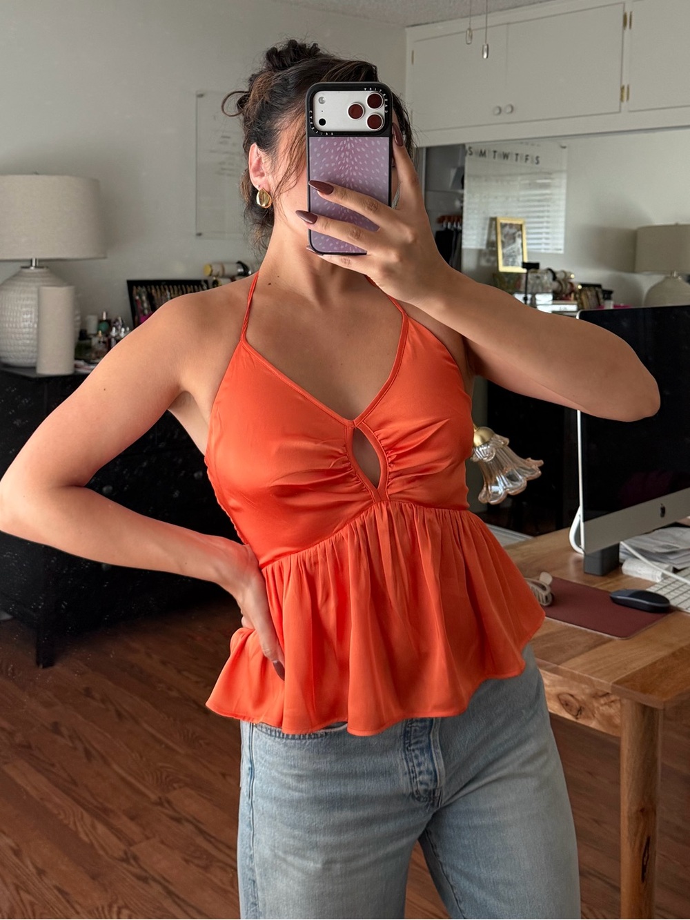 Orange Silk Halter Top